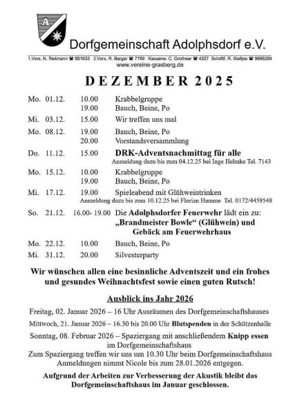 Programm für den Dezember 2025
