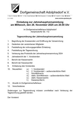 Einladung zur Jahreshauptversammlung am 26.11.2025