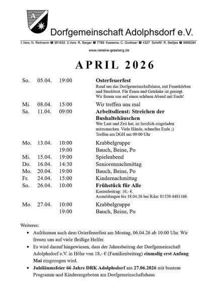 Programm für den April 2026